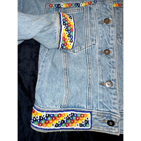 VINTAGE 90'S Y2K UNWORN ABS ALLEN SCHWARTZ BEADED DENIM JEAN JACKET - Picture 3 of 10